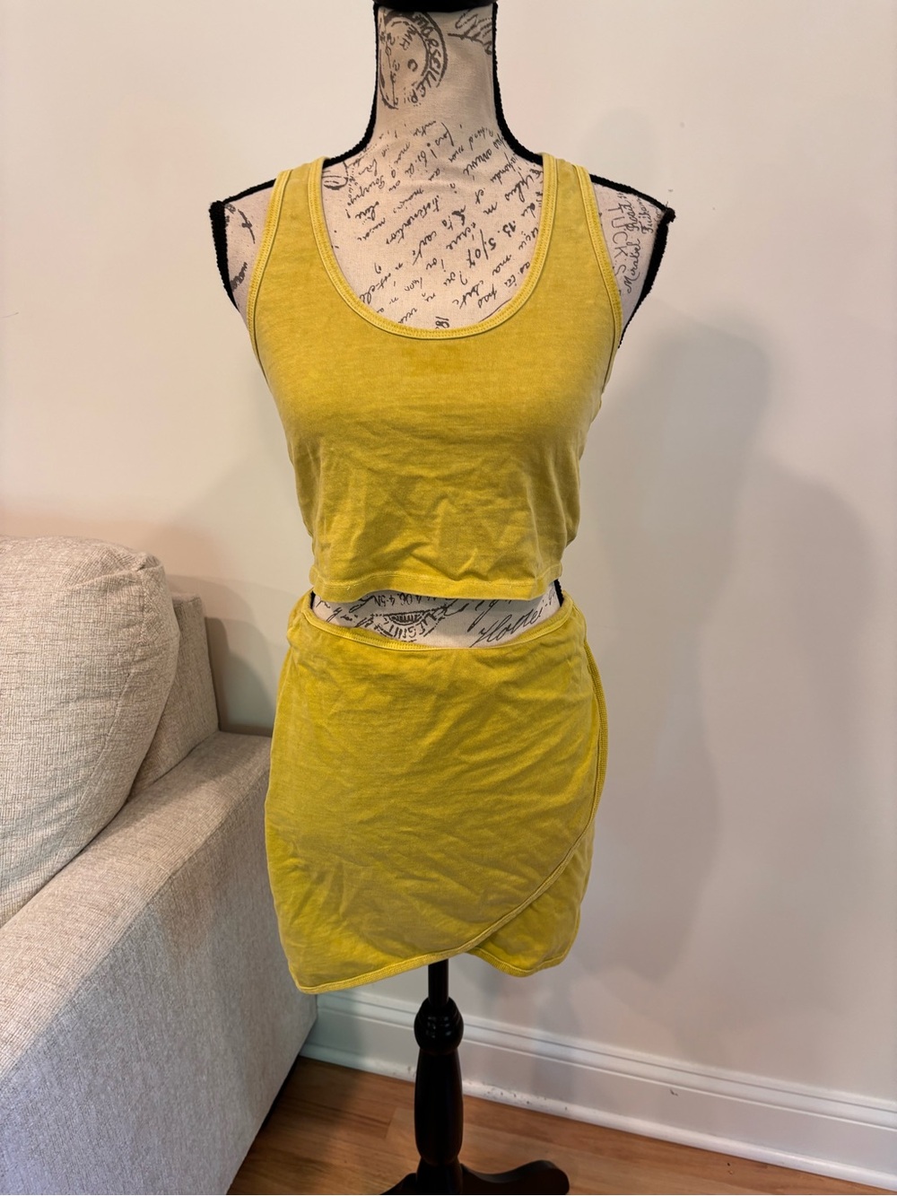 Les Tien Kerry Crop Tank & wrap skirt set in electric dijon color size XS - Picture 5 of 15